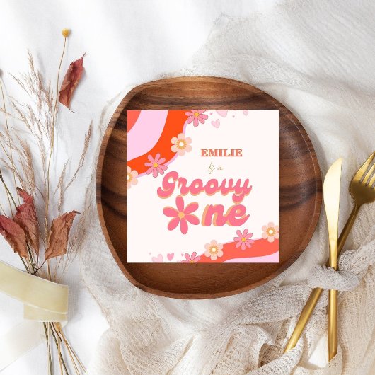 Groovy One 1st誕生日パーティーボホレトロデイジー スタンダードカクテルナプキン