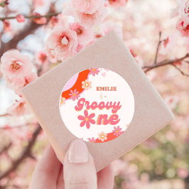 Groovy One 1st誕生日パーティーボホレトロデイジー ラウンドシール