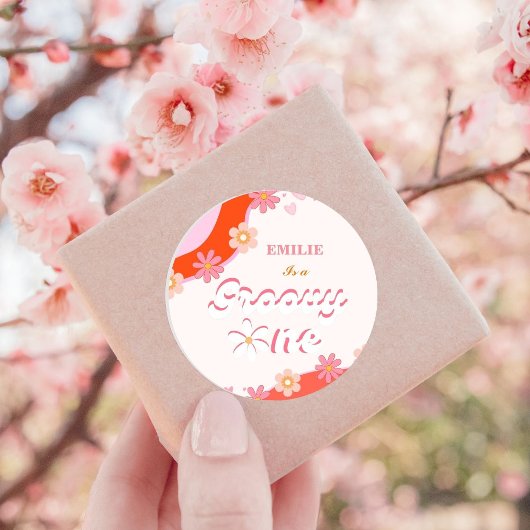 Groovy One 1st誕生日パーティーボホレトロデイジー ラウンドシール