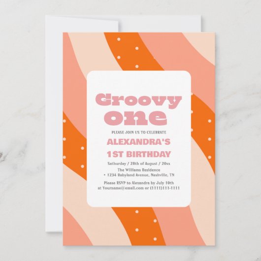 Groovy one 1st誕生日レトロ 招待状 (正面)