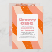 Groovy one 1st誕生日レトロ 招待状 (正面/裏面)