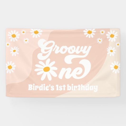 Groovy One 1st Birthdayパーティーレトロデイジーようこそ 横断幕 (横)
