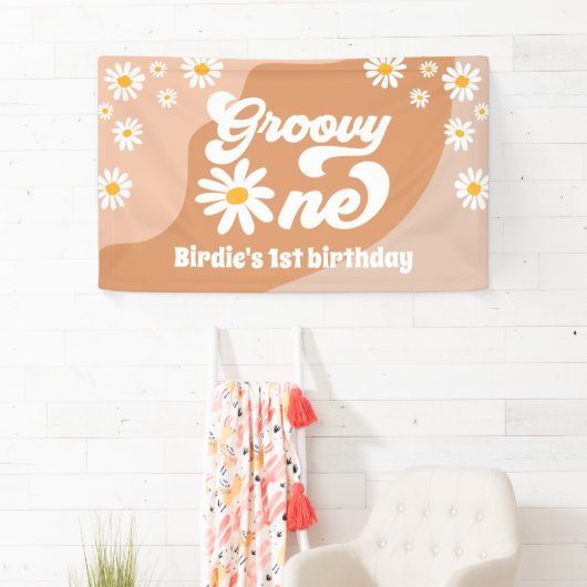 Groovy One 1st Birthdayパーティーレトロデイジーようこそ 横断幕 (インサイチュ)