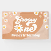 Groovy One 1st Birthdayパーティーレトロデイジーようこそ 横断幕 (横)