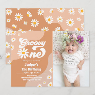 Groovy One 1st BirthdayパーティーBohoフローラデイジー 招待状