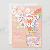 Groovy ONE 1st Birthday Hippie 70のレトロ 招待状 (正面)