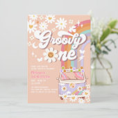 Groovy ONE 1st Birthday Hippie 70のレトロ 招待状 (スタンド正面)