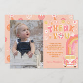 Groovy One 2レトロ誕生日サンキューカード 招待状 (正面/裏面)