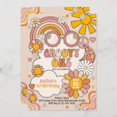 Groovy One 70sフラワーパワーレインボーバースデーパーティー 招待状 (正面/裏面)