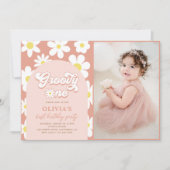 Groovy One Bohoレトロデイジー1stバースデーフォト 招待状 (正面)