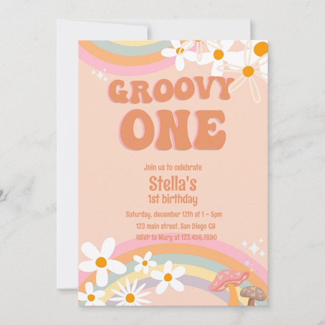 Groovy One Daisy Party Invitation (正面)