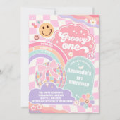 Groovy One Disco Rainbow 1st Birthday Invitation 招待状 (正面)