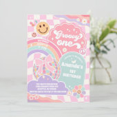 Groovy One Disco Rainbow 1st Birthday Invitation 招待状 (スタンド正面)