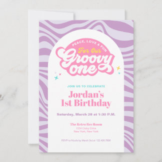 Groovy One - First Birthday Retro Boho Invitation  招待状