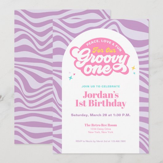 Groovy One - First Birthday Retro Boho Invitation  招待状 (正面/裏面)