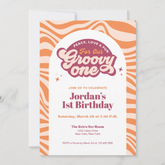 Groovy One - First Birthday Retro Boho Invitation  招待状