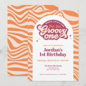 Groovy One - First Birthday Retro Boho Invitation  招待状 (正面/裏面)
