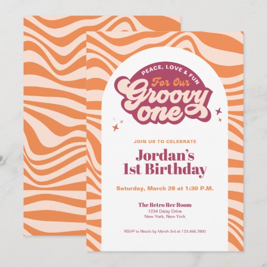 Groovy One - First Birthday Retro Boho Invitation  招待状 (正面/裏面)