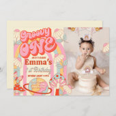 Groovy One First Photo誕生日招待状 招待状 (正面/裏面)