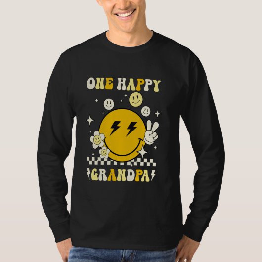 Groovy One Happy Grandpa Smile Face Birthday Famil Tシャツ (正面)