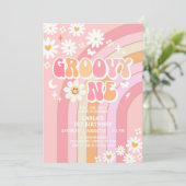 Groovy ONE Hippie 70のレトロ1歳 招待状 (スタンド正面)