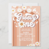 Groovy ONE Hippie 70sレトロ1st誕生日 招待状 (正面)