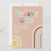 Groovy One Hippie Peace First Birthday Party Girl 招待状 (正面)