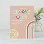 Groovy One Hippie Peace First Birthday Party Girl 招待状 (スタンド正面)