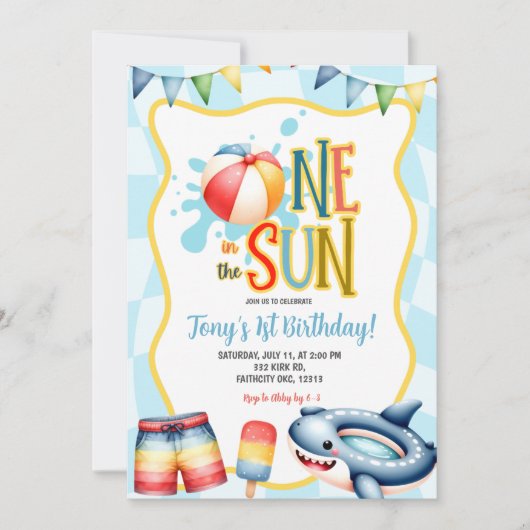 Groovy One in the sun Pool Party 招待状 (正面)