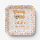 Groovy one retroヴィンテージオレンジの最初の誕生日 ペーパープレート (正面)