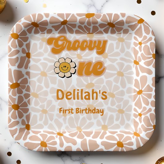 Groovy one retroヴィンテージオレンジの最初の誕生日 ペーパープレート