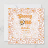 Groovy one retroヴィンテージオレンジの最初の誕生日 招待状 (正面)