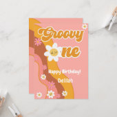 Groovy one retroヴィンテージ最初のハッピーバースデー カード (正面/裏面インサイチュ)