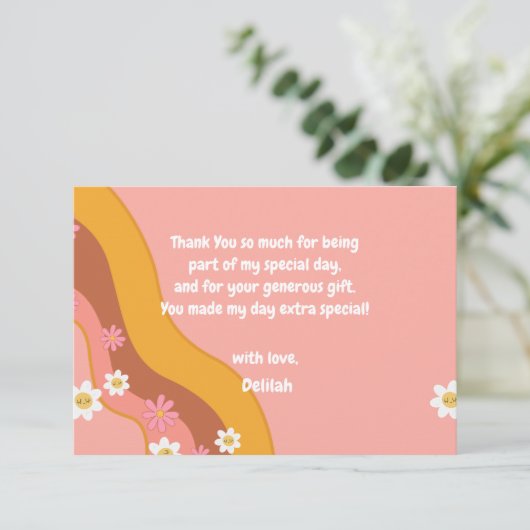 Groovy one retroヴィンテージ最初のベビー誕生日 サンキューカード (スタンド正面)