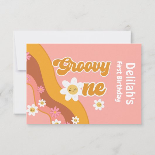 Groovy one retroヴィンテージ最初のベビー誕生日 サンキューカード (裏面)