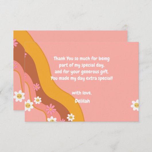 Groovy one retroヴィンテージ最初のベビー誕生日 サンキューカード (正面/裏面)