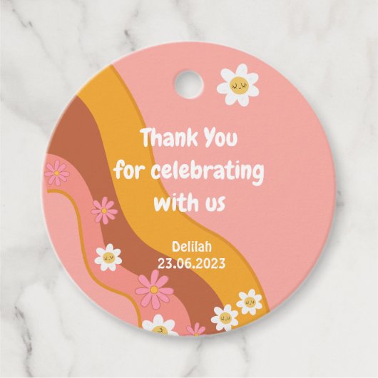 Groovy one retroヴィンテージ最初の誕生日感謝していあなた フェイバータグ (正面)