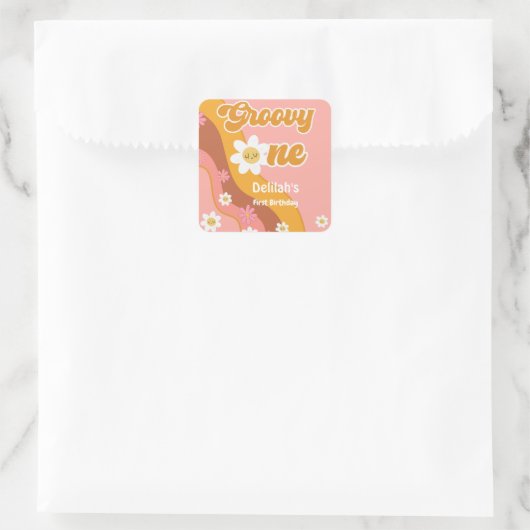 Groovy one retroヴィンテージ最初の誕生日 スクエアシール (バッグ)