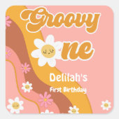 Groovy one retroヴィンテージ最初の誕生日 スクエアシール (正面)