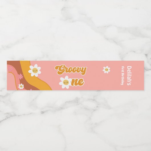 Groovy one retroヴィンテージ最初の誕生日 ペットボトルラベル (シングルラベル)