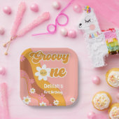 Groovy one retroヴィンテージ最初の誕生日 ペーパープレート (パーティー)