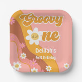 Groovy one retroヴィンテージ最初の誕生日 ペーパープレート (正面)