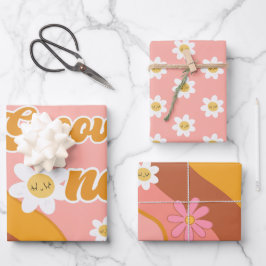 Groovy one retroヴィンテージ最初の誕生日 ラッピングペーパーシート