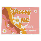 Groovy one retroヴィンテージ最初の誕生日 ラージペーパーバッグ (裏面)