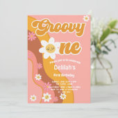 Groovy one retroヴィンテージ最初の誕生日 招待状 (スタンド正面)