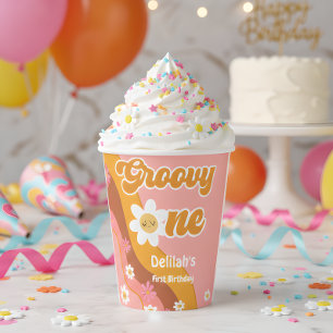 Groovy one retroヴィンテージ最初の誕生日 紙コップ