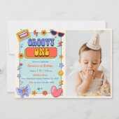 Groovy One Retro Hippie 1st Birthday Party写真 招待状 (正面)