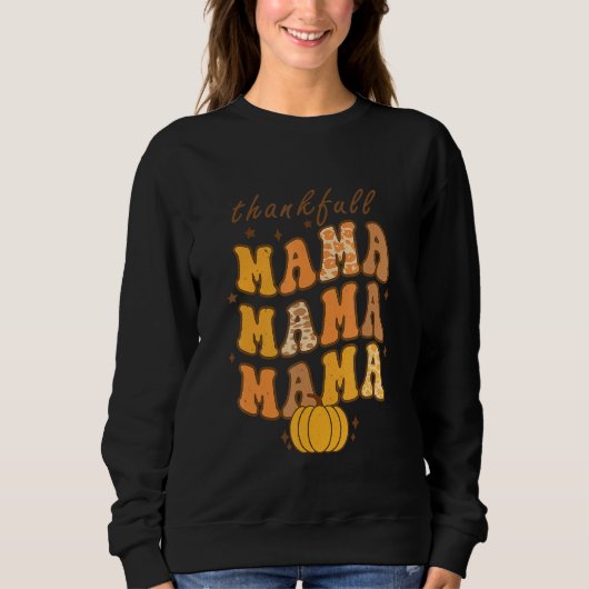 Groovy One Thankful Mama Leopard Hello Fall Thanks スウェットシャツ (正面)