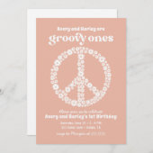 Groovy Ones 70sピンクデイジー1st誕生日パーティー 招待状 (正面/裏面)