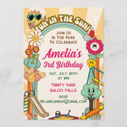 Groovy Park Retro Playground Birthday Invitation 招待状 (正面)